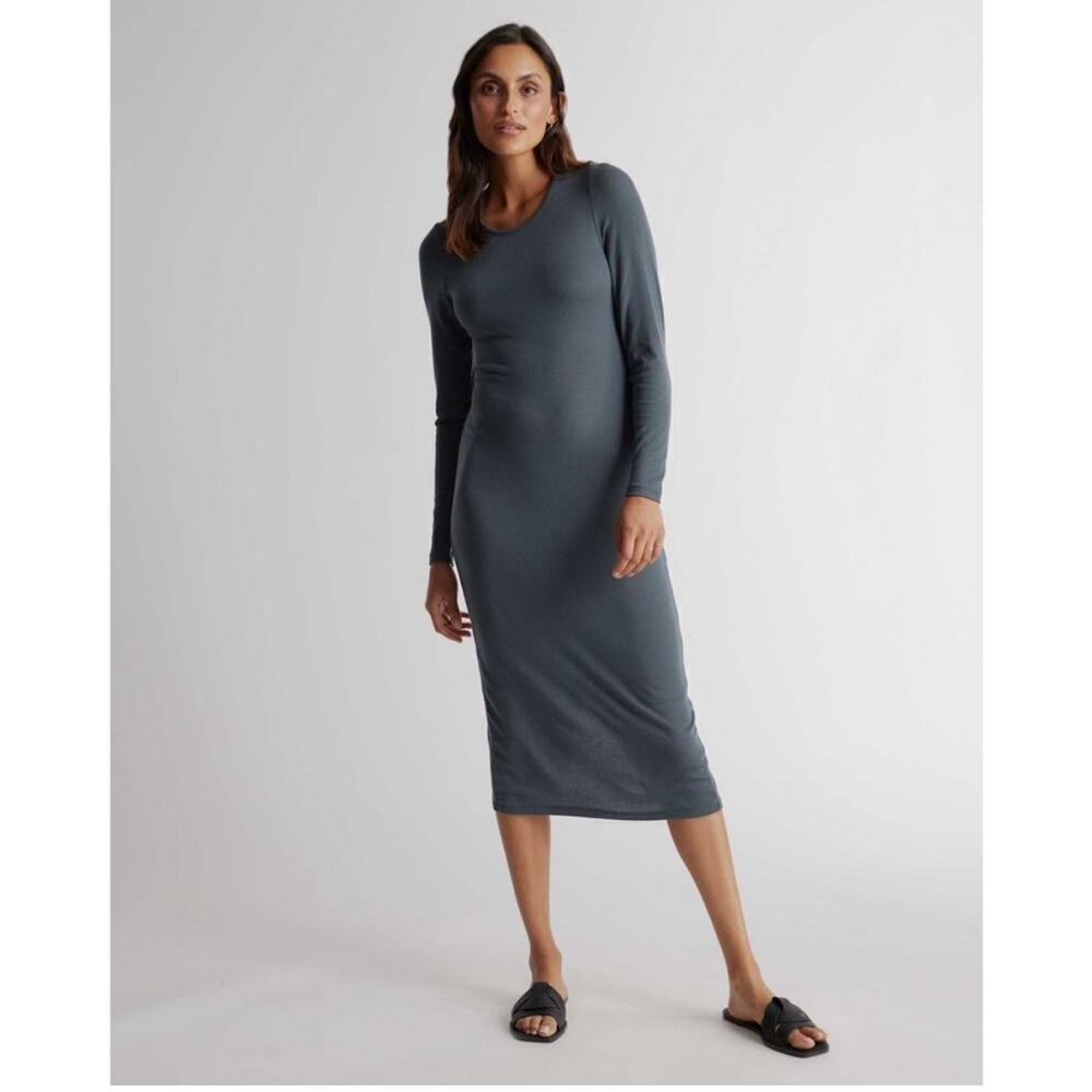 Quince Long Sleeve Tencel Rib Knit Midi Dress